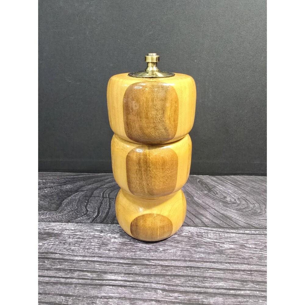 Vintage 1980s Stacked Wood Pepper Mill Postmodern Geometric Bubble Grinder MCM